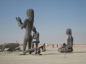 Steel giants constructed of recycled, welded materials at Burning Man 2007.